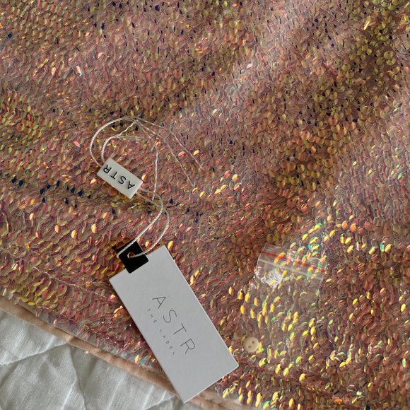 Lia Sequin Backless Mock Neck Top - IRIDESCENT PINK / L ASTR the label - Picture 4 of 5